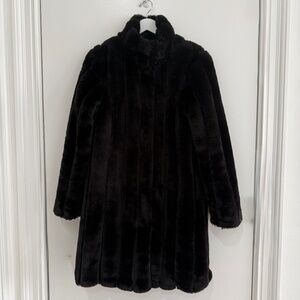 Via Spiga Reversible Cozy Soft Faux Mink Fur Blk Coat Women Medium Pockets Luxe